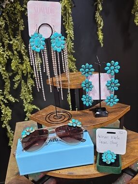Artisan Made Turquoise Floral Statement Earrings
